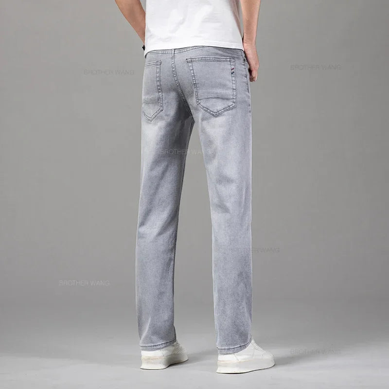 Men's Gray Straight-Leg Stretch Denim Jeans - Lightweight — product view