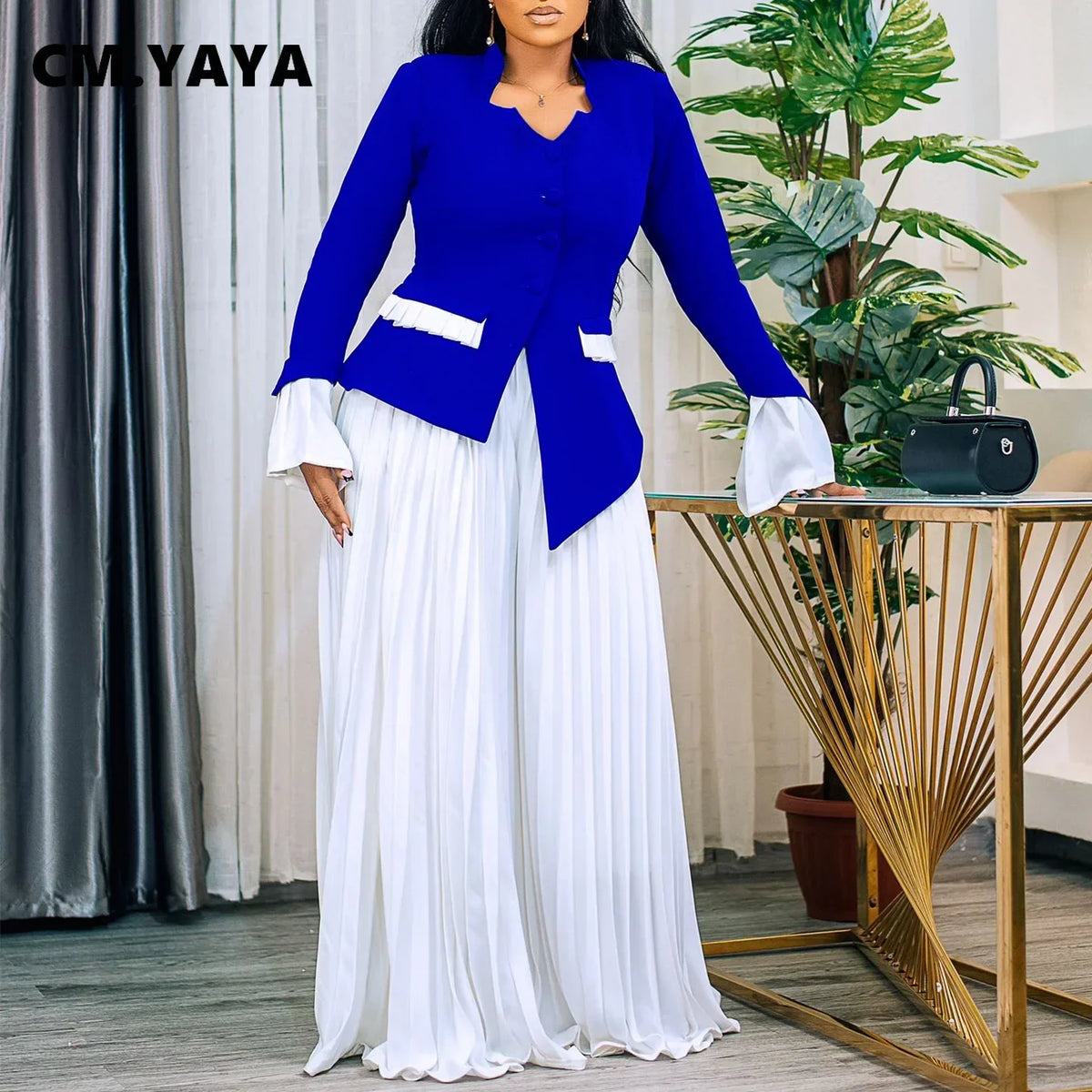 Women's Flared-Sleeve Blazer & Pleated Pants Set