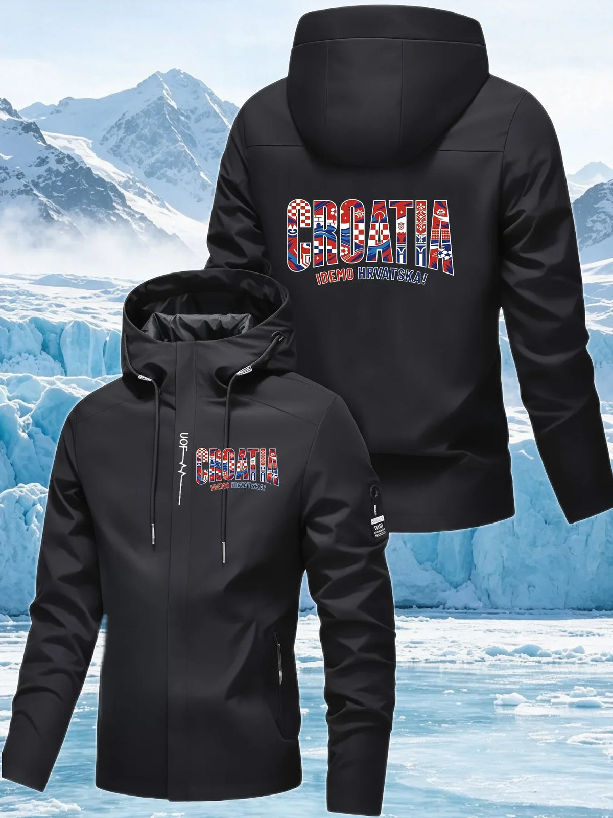 Men's Graphic Print Hooded Zip-Up Jacket