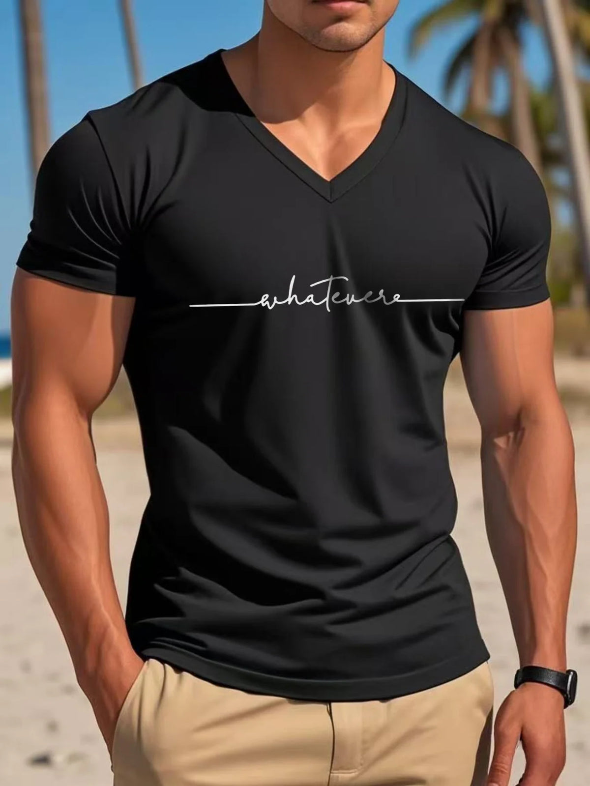 Men's Letter Print V-Neck T-Shirt