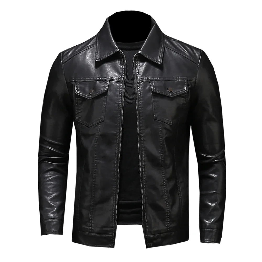 Men's Faux Leather Zip-Up Motorcycle Jacket