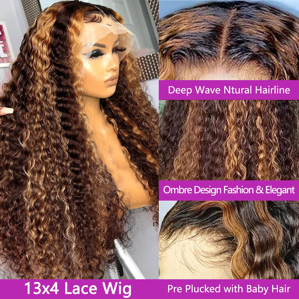 Honey Brown Deep Wave Human Hair Lace Wig — product view