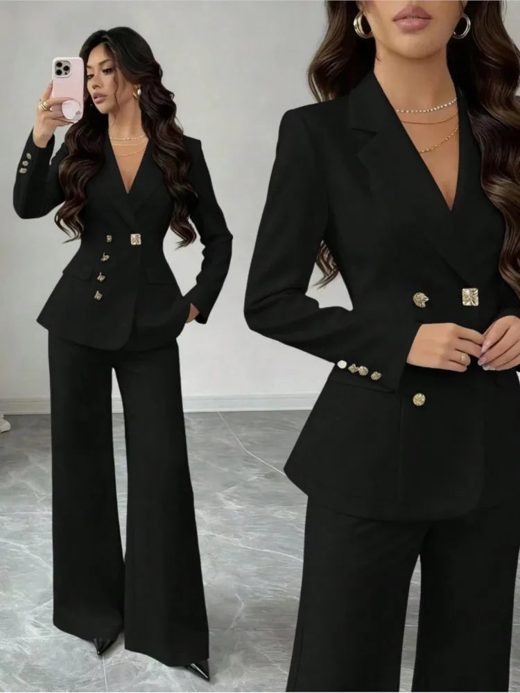 Women's White Blazer & Wide-Leg Pants Set