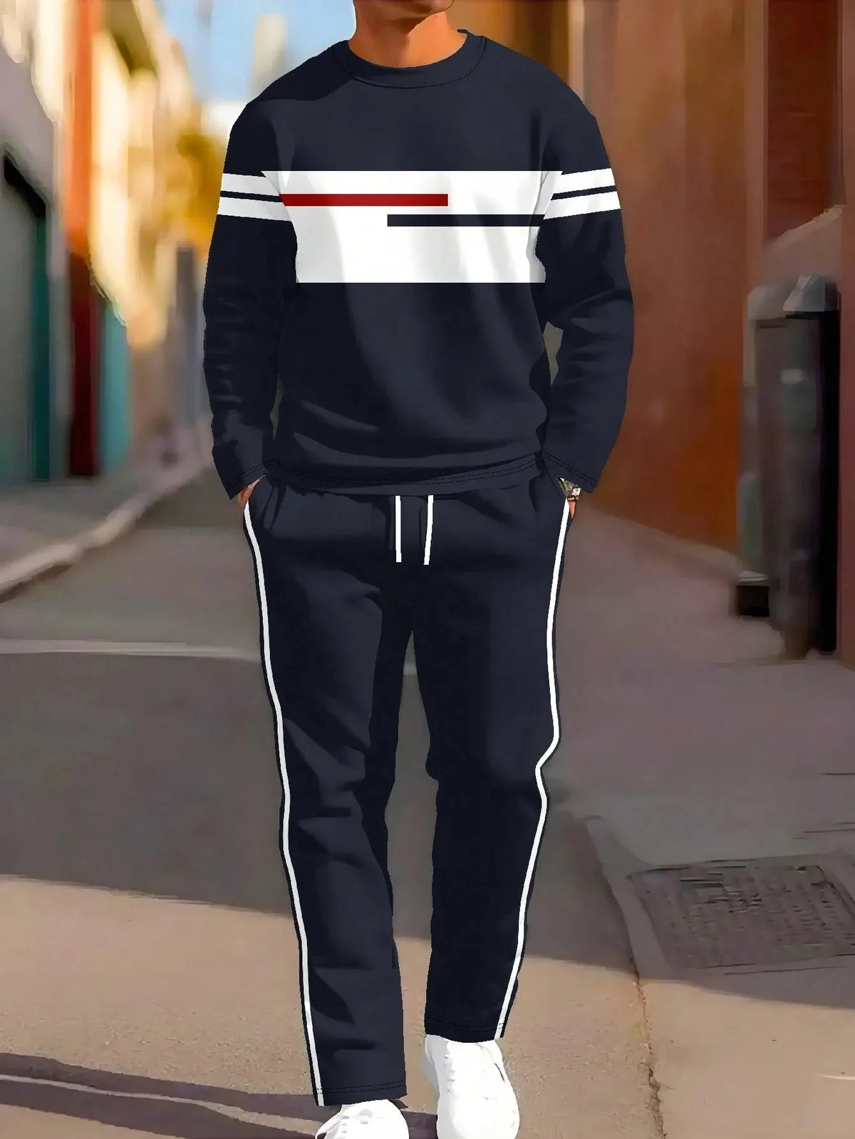 Men's Striped Sweatshirt & Pants Set