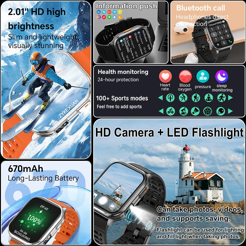 2.01-Inch Calling Smartwatch with Flashlight