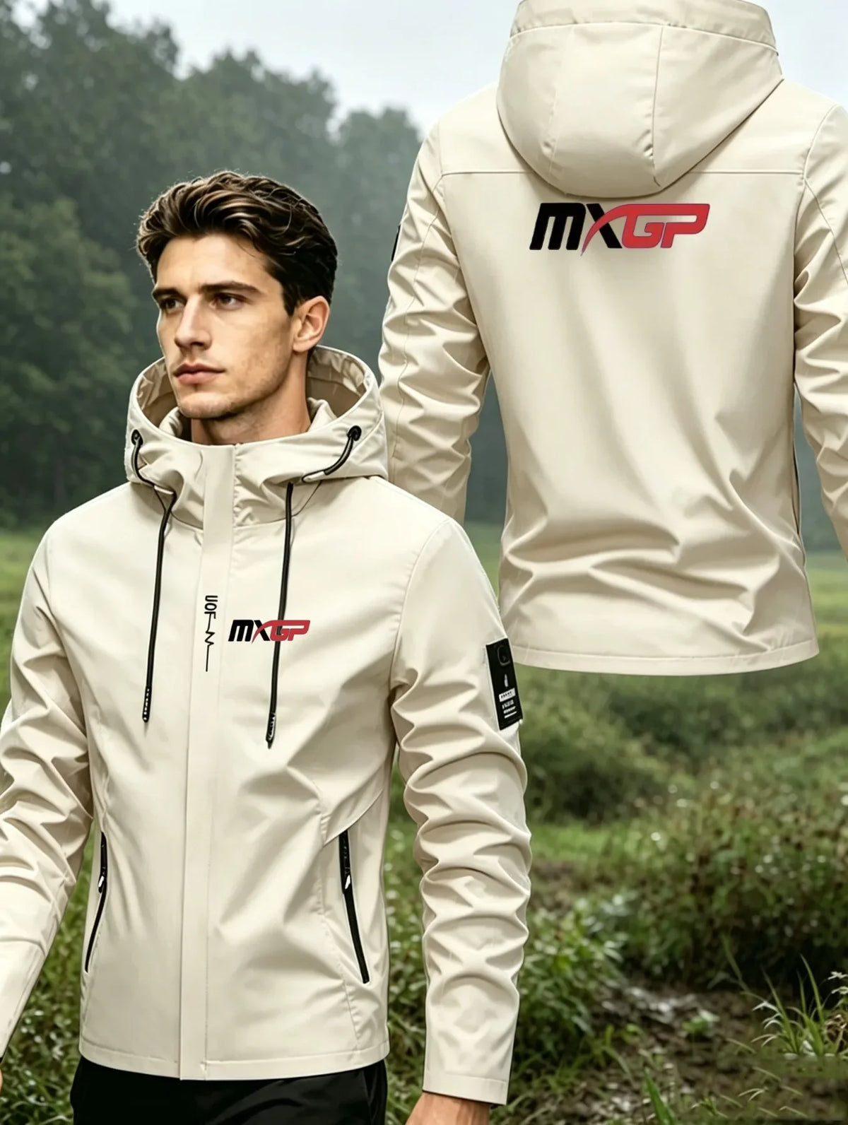 Men's Graphic Print Hooded Zip-Up Jacket