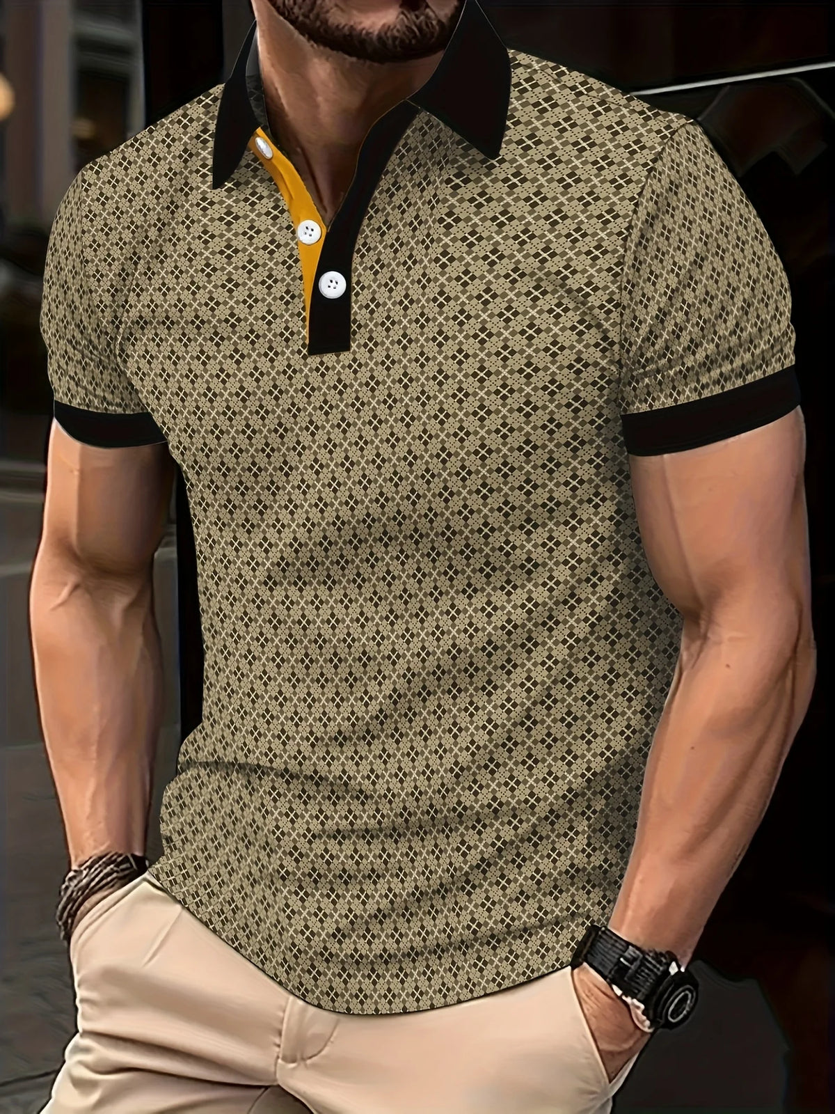 Men's Polka Dot Short-Sleeve Polo Shirt