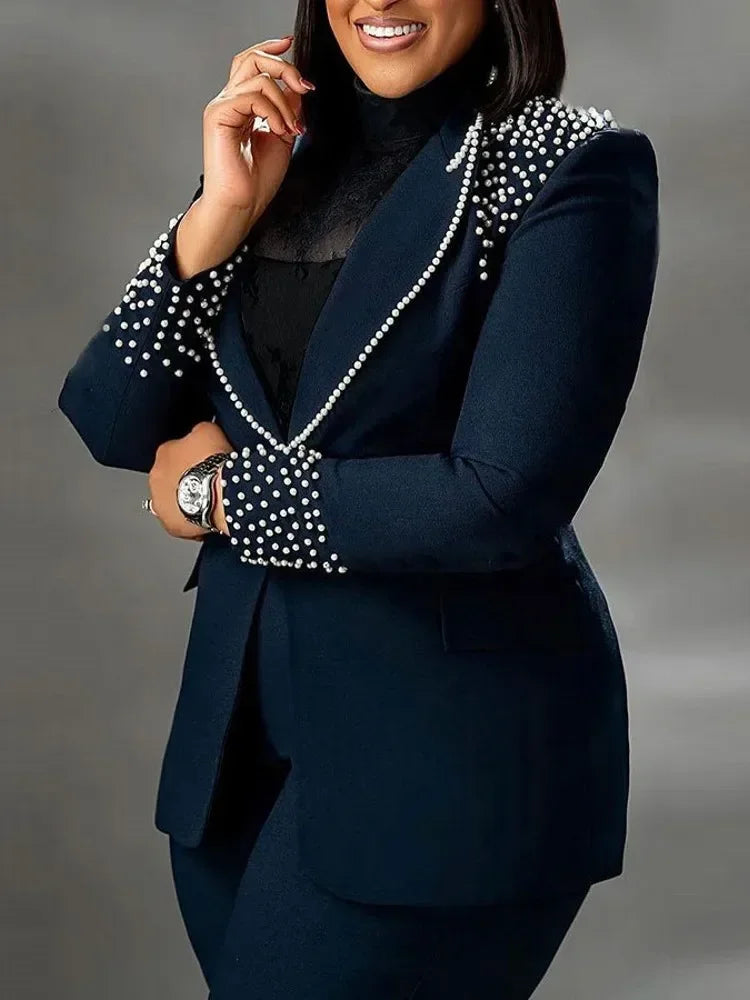 Women's Pearl-Detail Blazer & Pants Set