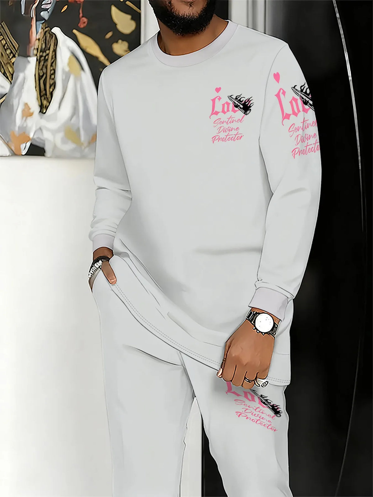 Men's Graphic Print Sweatshirt & Pants Set