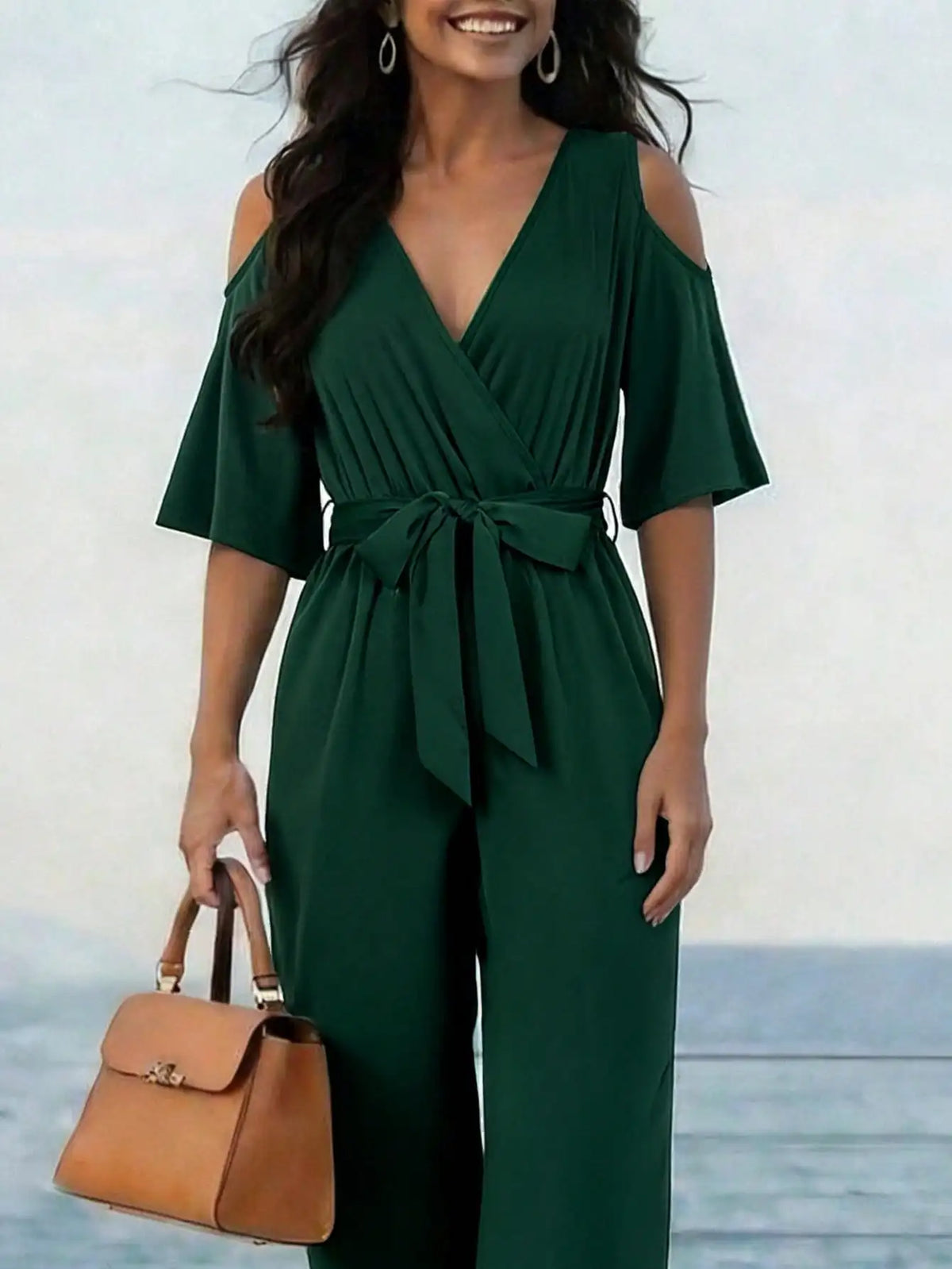 Women's Cold-Shoulder Wrap Jumpsuit