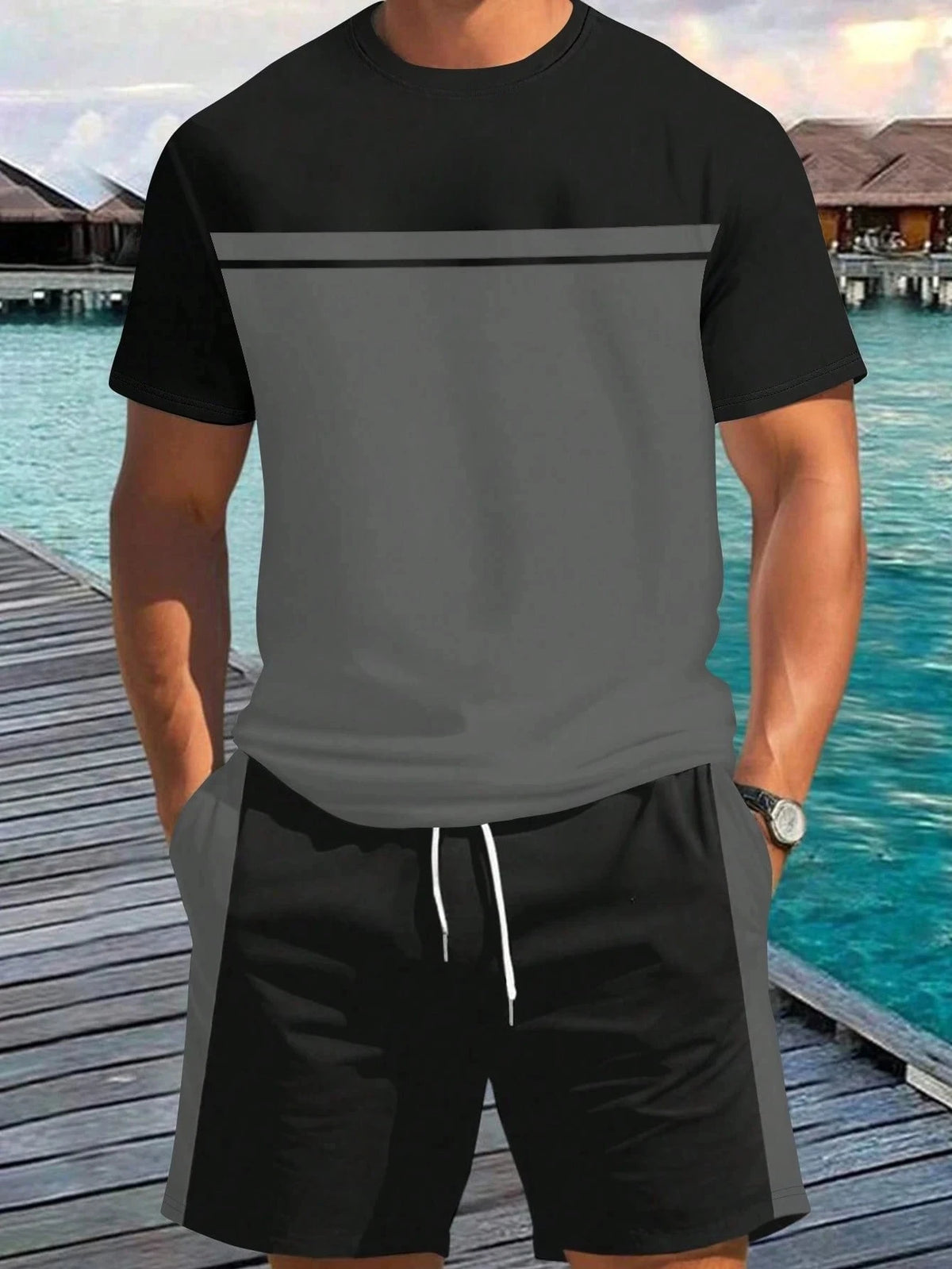Men's Animal Print Top & Shorts Set