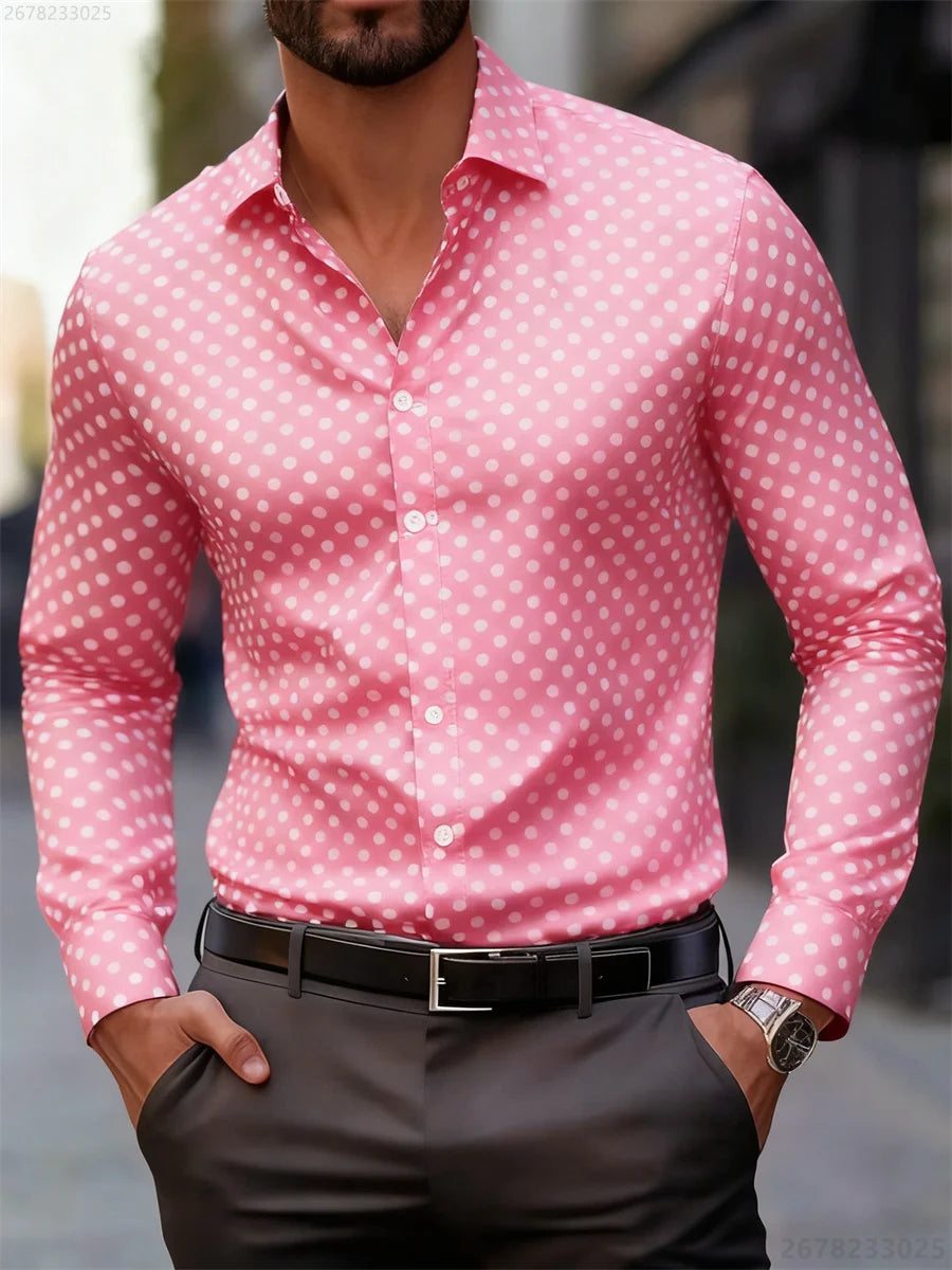 Men's Polka Dot Long-Sleeve Casual Shirt