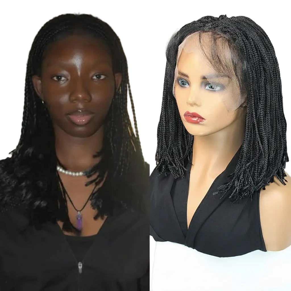12 Inch Synthetic Dreadlock Wig Thin Cornrow Plaited Short Bob Lace - OSASCO