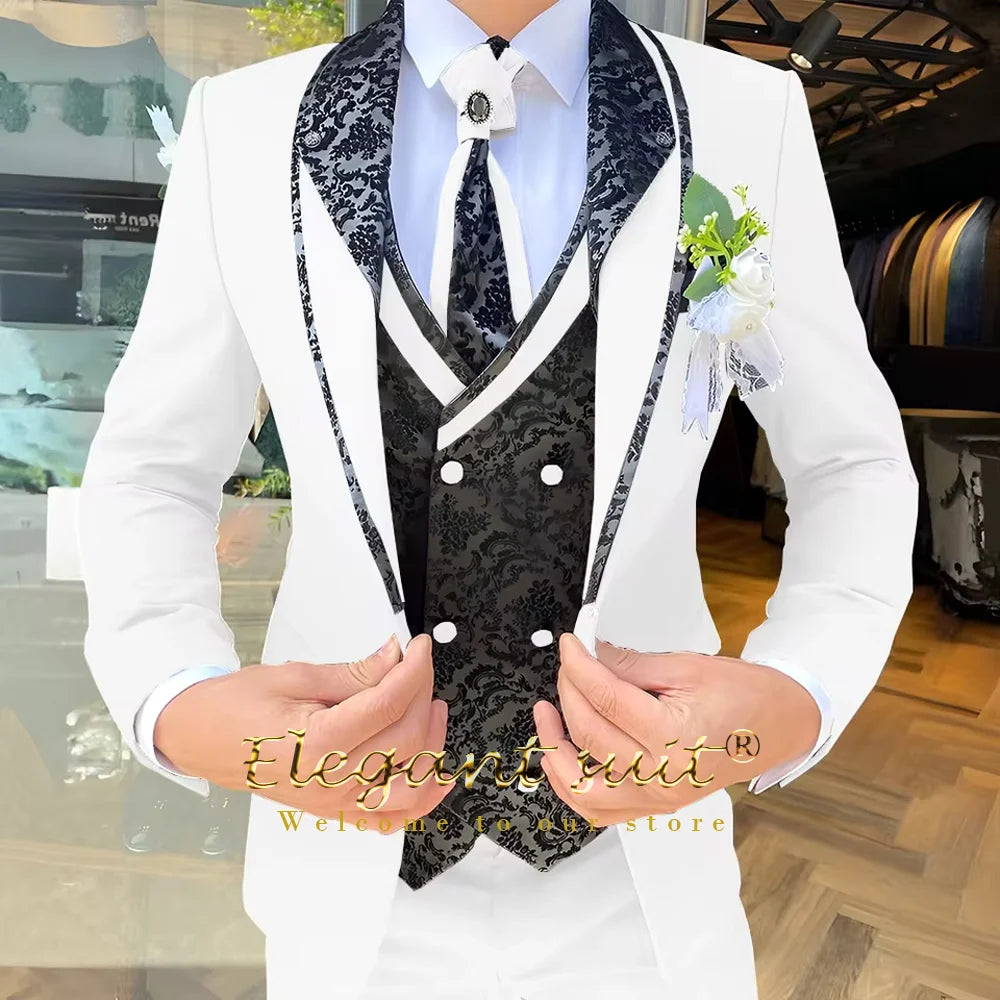 Men's Black Jacquard 3-Piece Suit Set — product view