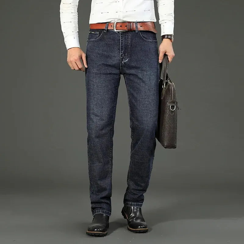 Men's Blue Straight-Leg Stretch Denim Jeans - Lightweight — product view