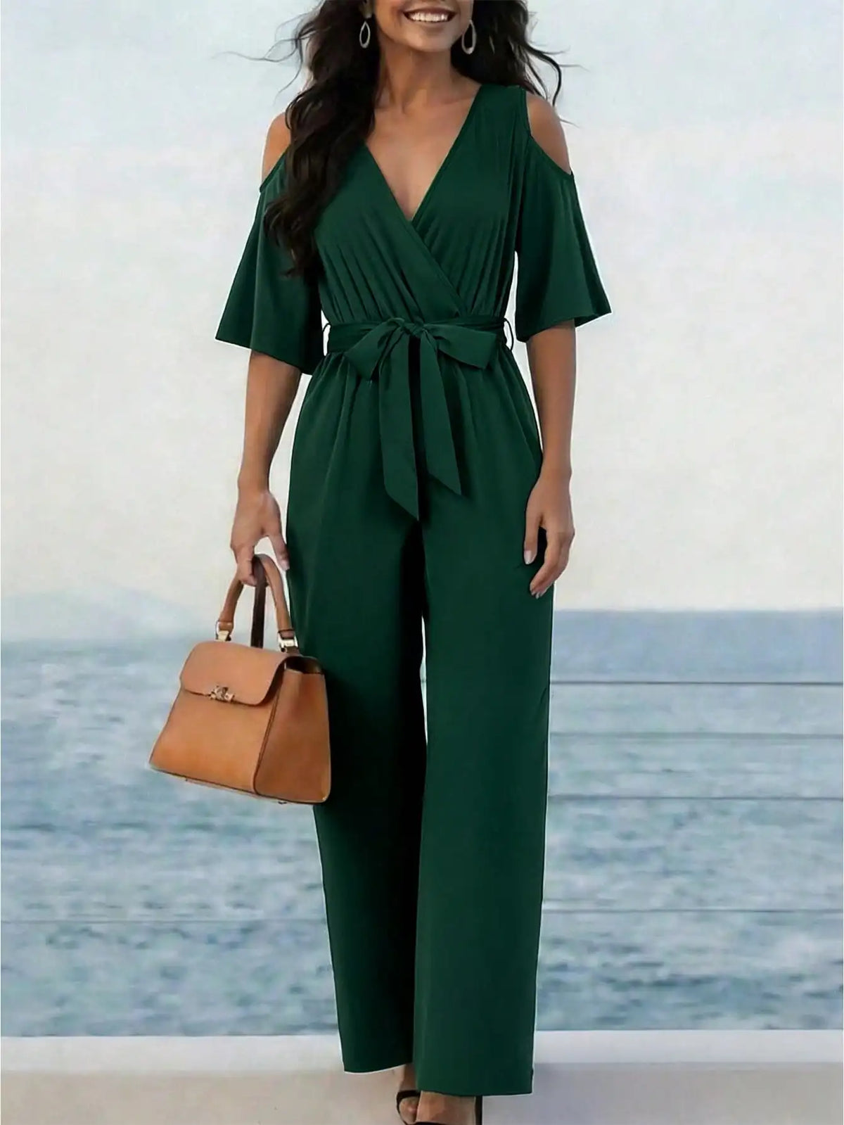 Women's Cold-Shoulder Wrap Jumpsuit
