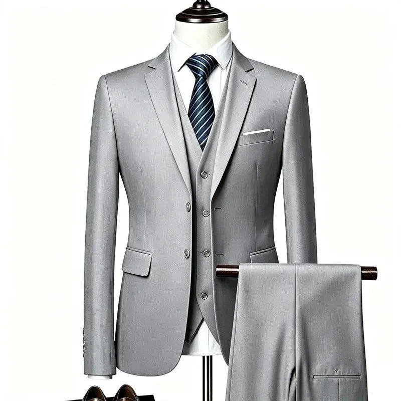 Men's Slim Fit Jacket, Vest & Trouser Set