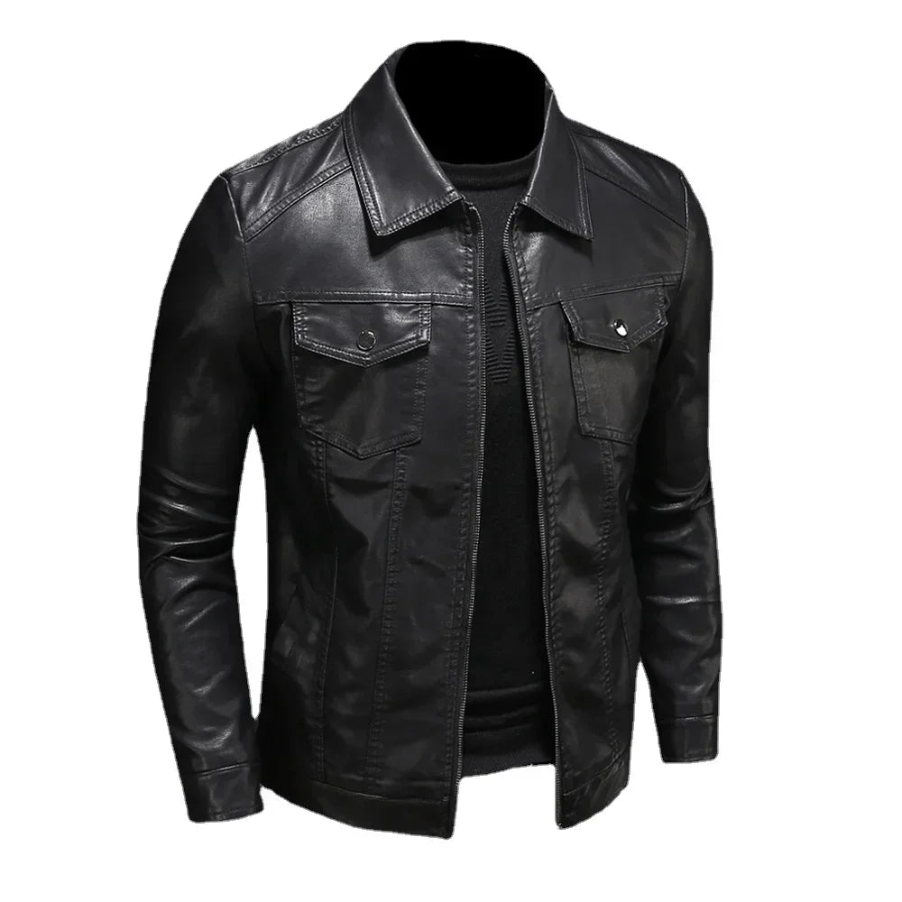 Men's Faux Leather Zip-Up Motorcycle Jacket