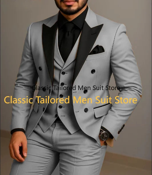 Men's Beige Slim-Fit Double-Breasted Suit Set — product view