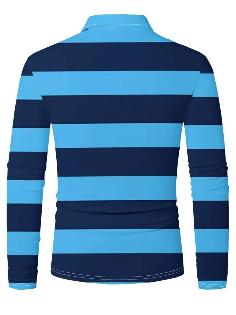 Men's Striped Long-Sleeve Polo Shirt