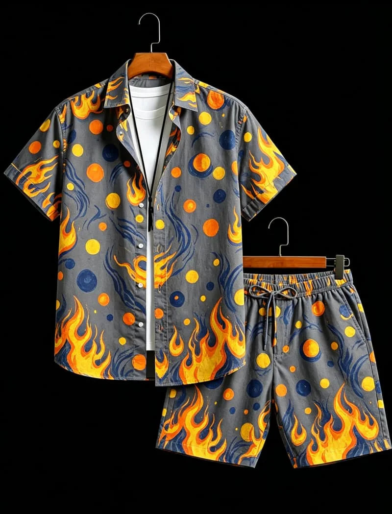 Men's Geometric Print Top & Shorts Set