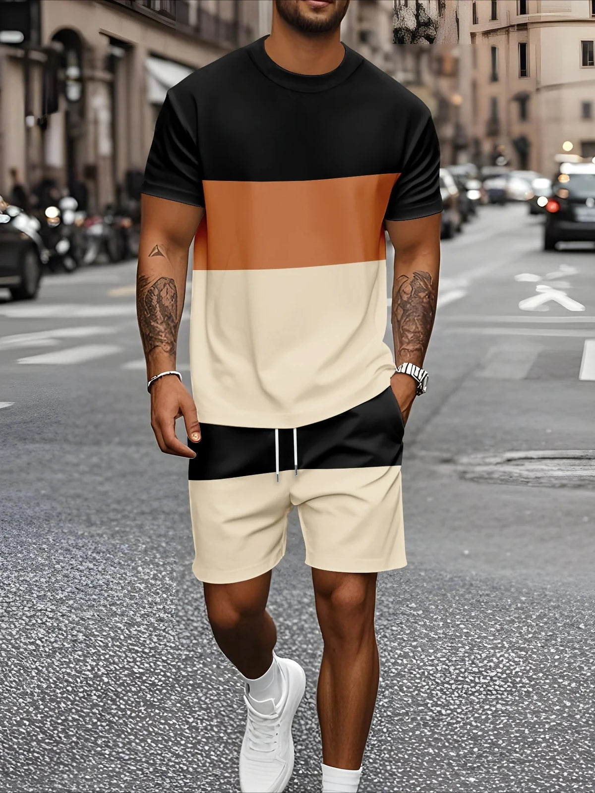 Men's Graphic Print Top & Shorts Set