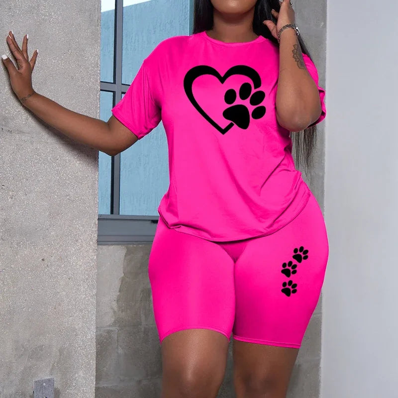 Women's Heart Print Top & Shorts Set
