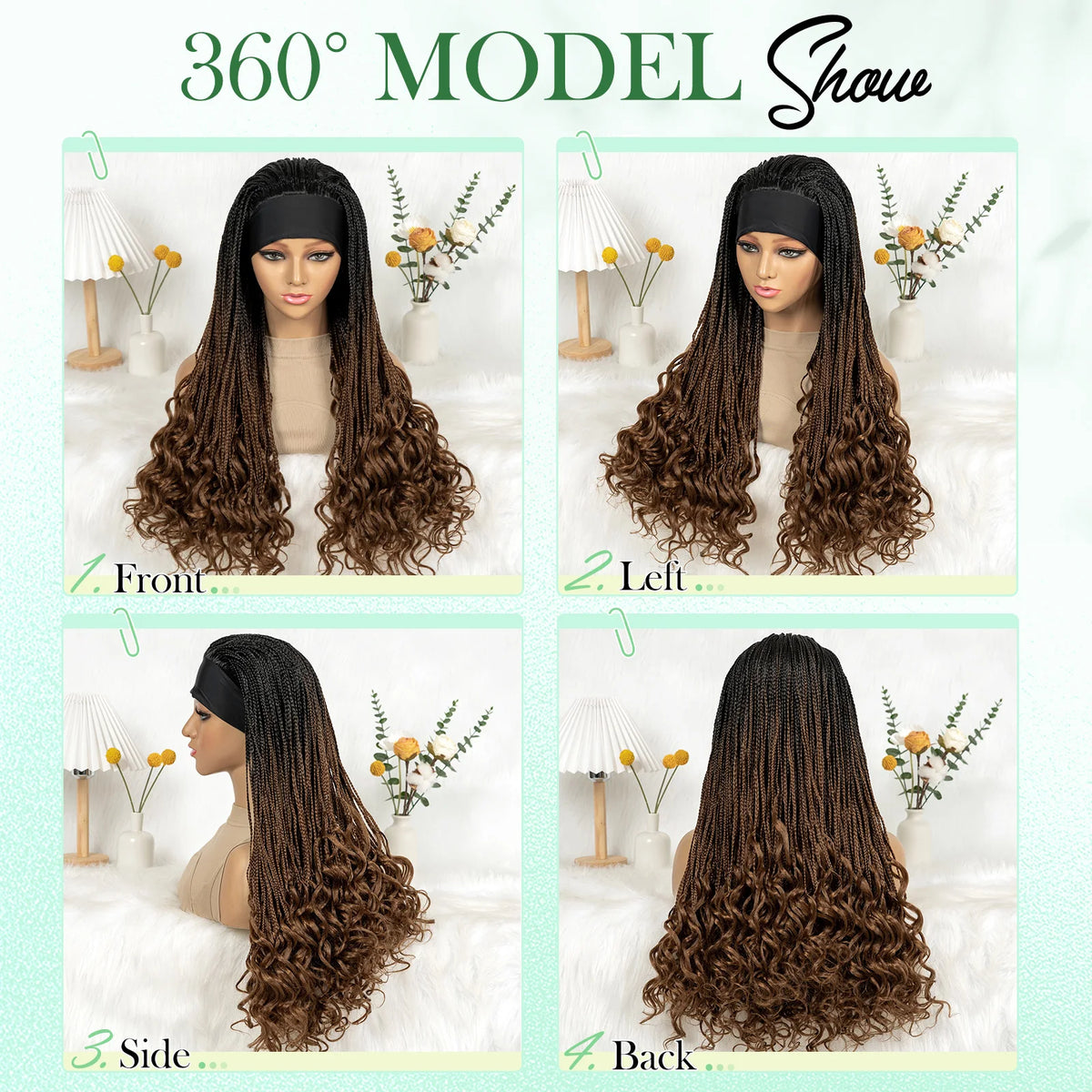 Silk Headband Wig Braided Wig with Curly Ends Headband Wig Knotless - OSASCO