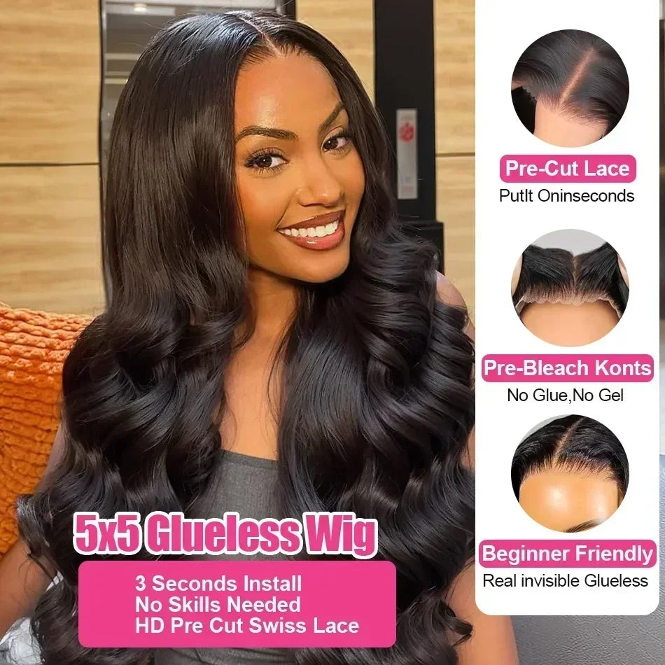 Glueless Black Body Wave Human Hair Lace Wig — product view