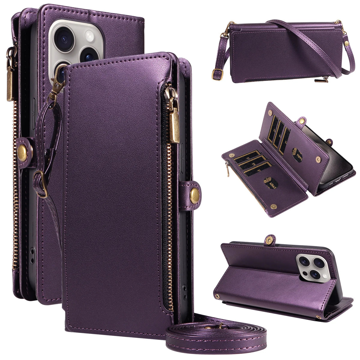 Crossbody Zipper Wallet Phone Case with Stand for Redmi Note 11S, Redmi Note 10 5G, Redmi Note 10 4G, Redmi Note 10S, Redmi Note 9 Pro, Redmi Note 9, Redmi Note 9S, Redmi Note 8 Pro, Redmi Note 8, Redmi Note 15 Pro 5G & More Models