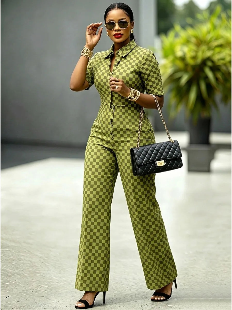 Women's Checkerboard Wide-Leg Jumpsuit