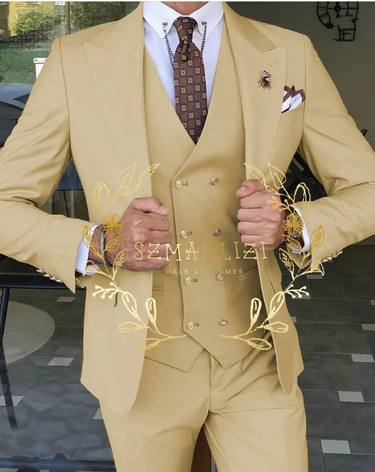 Men's Beige 3-Piece Suit Set — product view