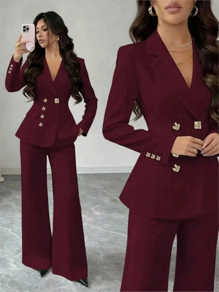 Women's White Blazer & Wide-Leg Pants Set