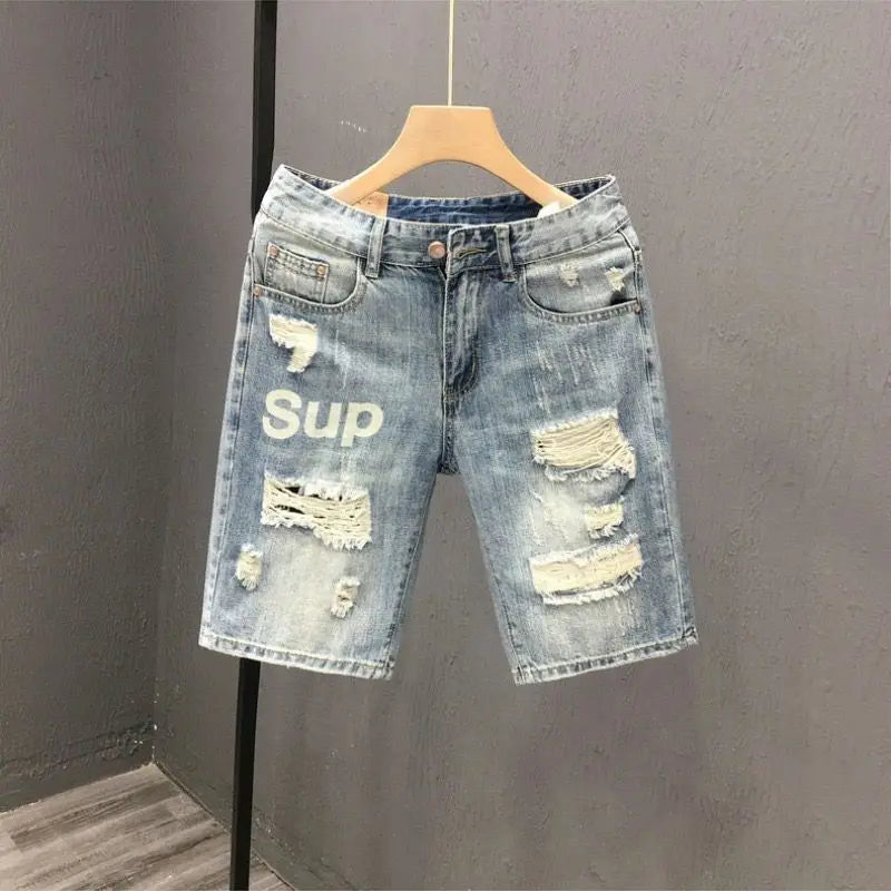 Men's Slim Fit Stretch Denim Jeans - Distressed Detail — product view