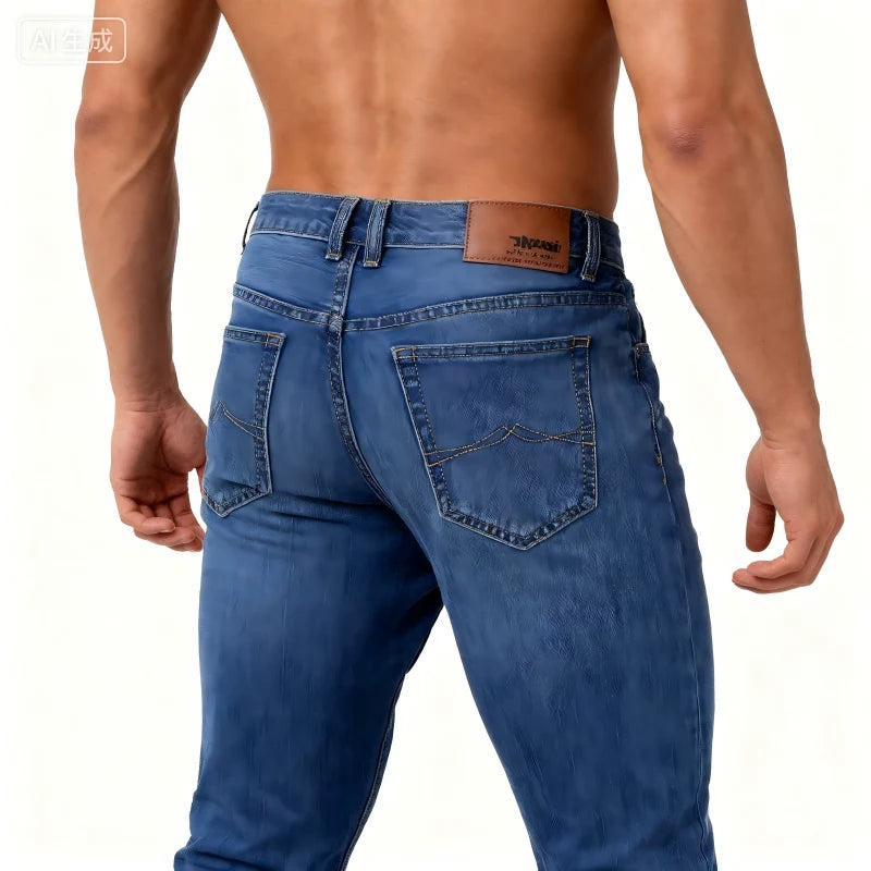 Men's Blue Straight-Leg Stretch Denim Jeans — product view