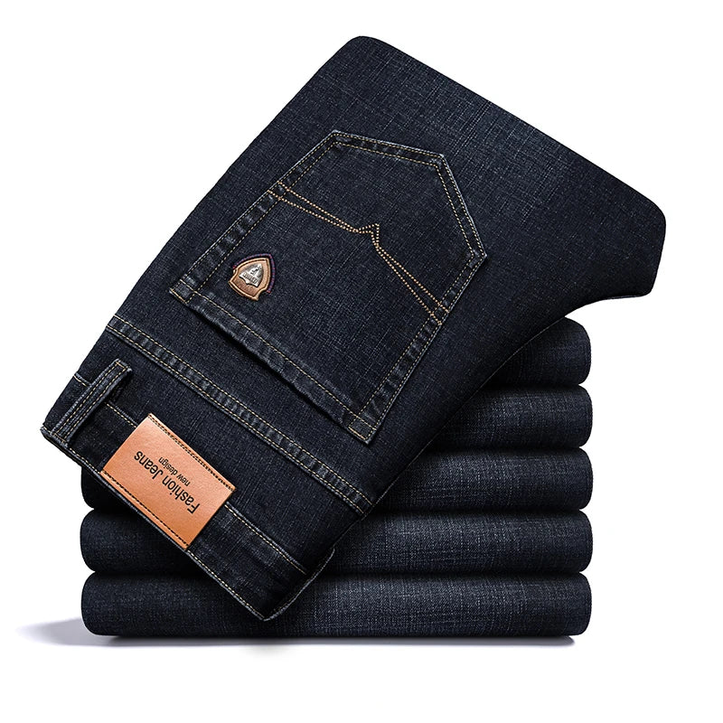 Men's Straight-Leg Stretch Denim Jeans - Business Casual Style — product view