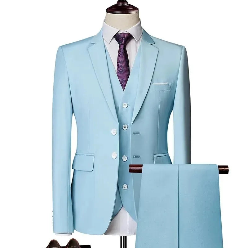 Men's Slim Fit Jacket, Vest & Trouser Set