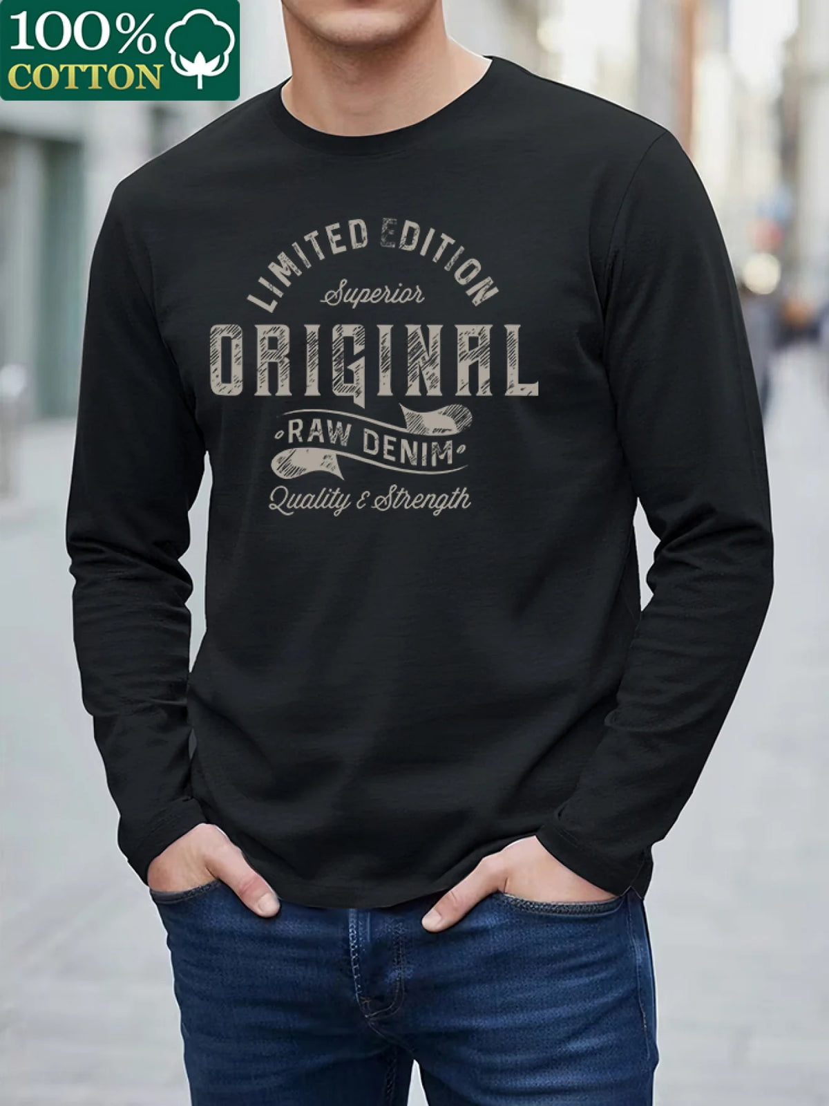 Men's Letter Print Long-Sleeve Casual T-Shirt