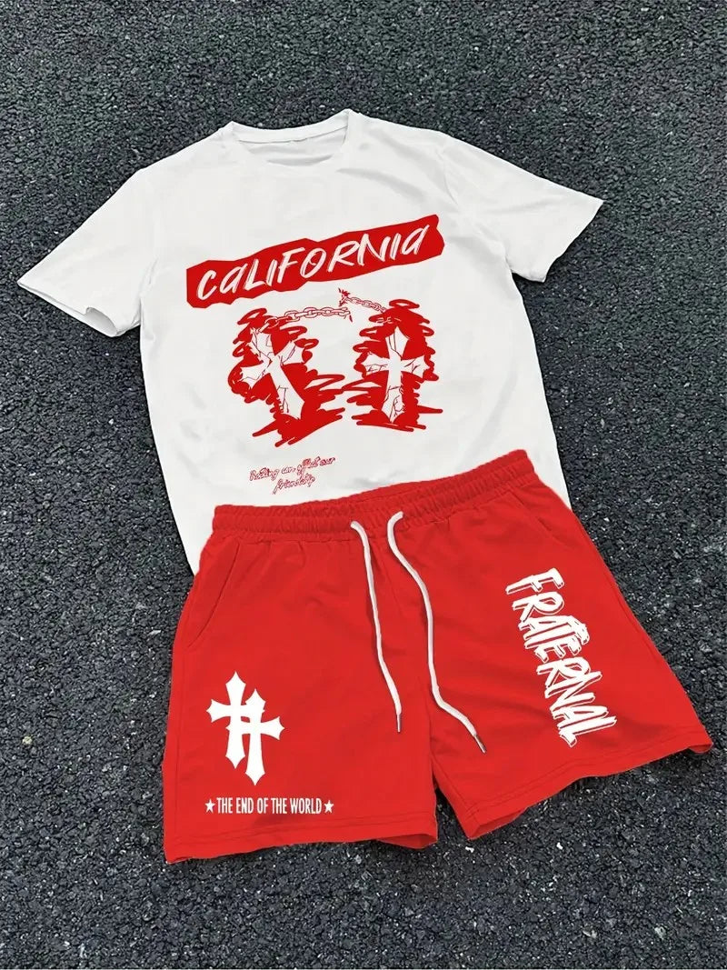 Men's Graphic Print Casual Outfit Set