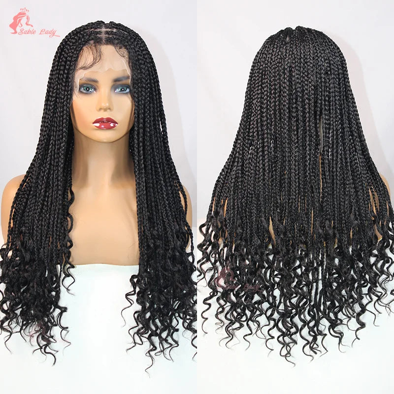 Synthetic Knotless Box Braided Wig French Curly Full Lace Braids Hair - OSASCO