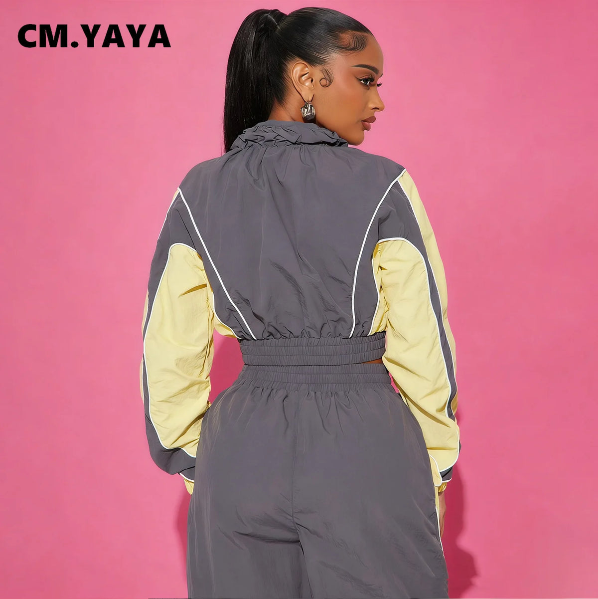 Women's Colour-Block Zip Jacket & Wide-Leg Pants Set