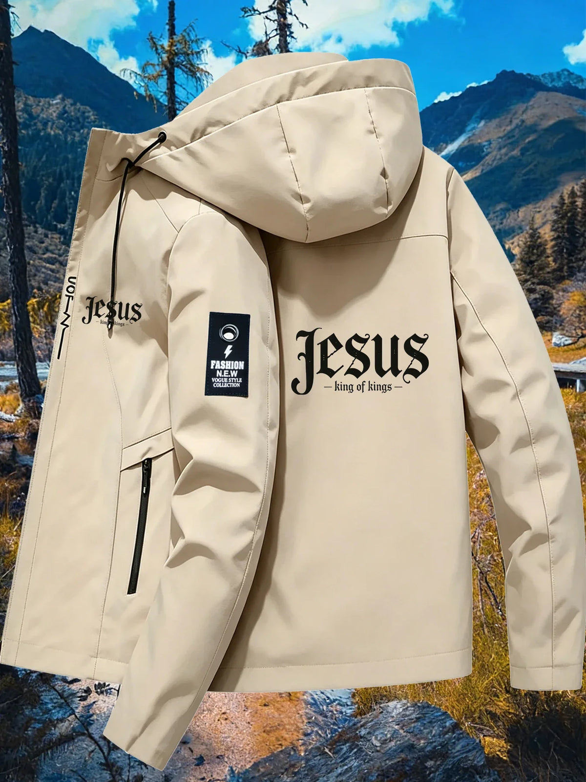 Men's Letter Print Hooded Zip-Up Jacket