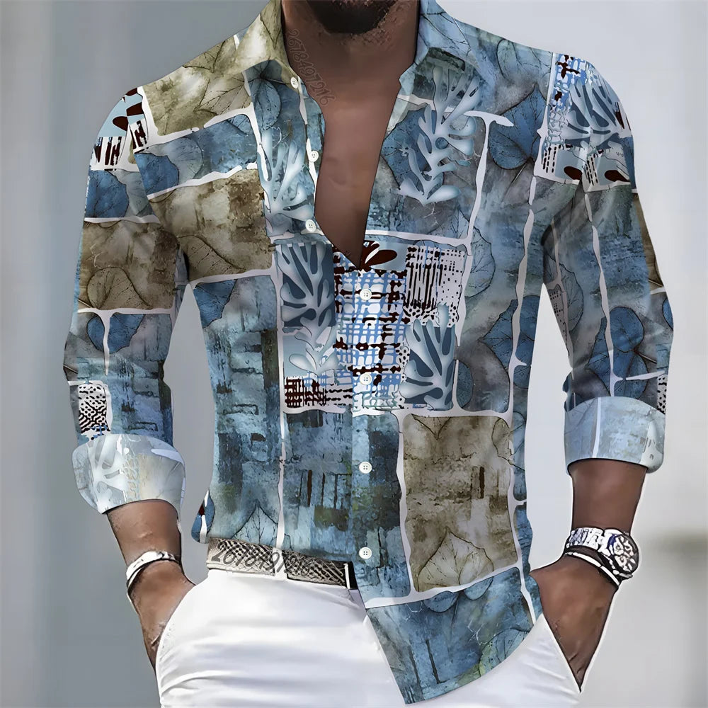 Men's Geometric Print Long-Sleeve Casual Shirt
