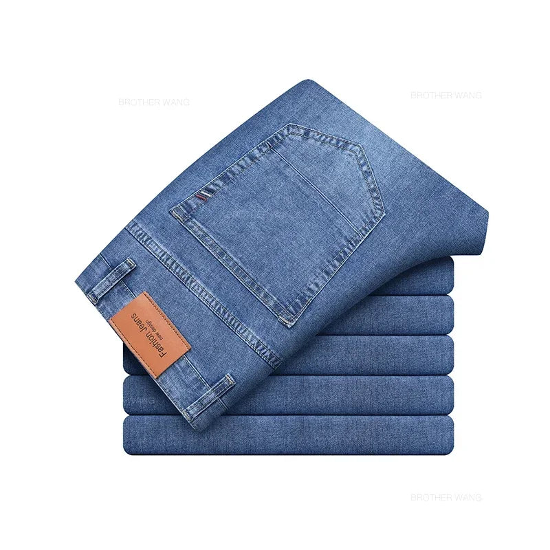 Men's Light Gray Straight-Leg Stretch Denim Jeans - Lightweight — product view