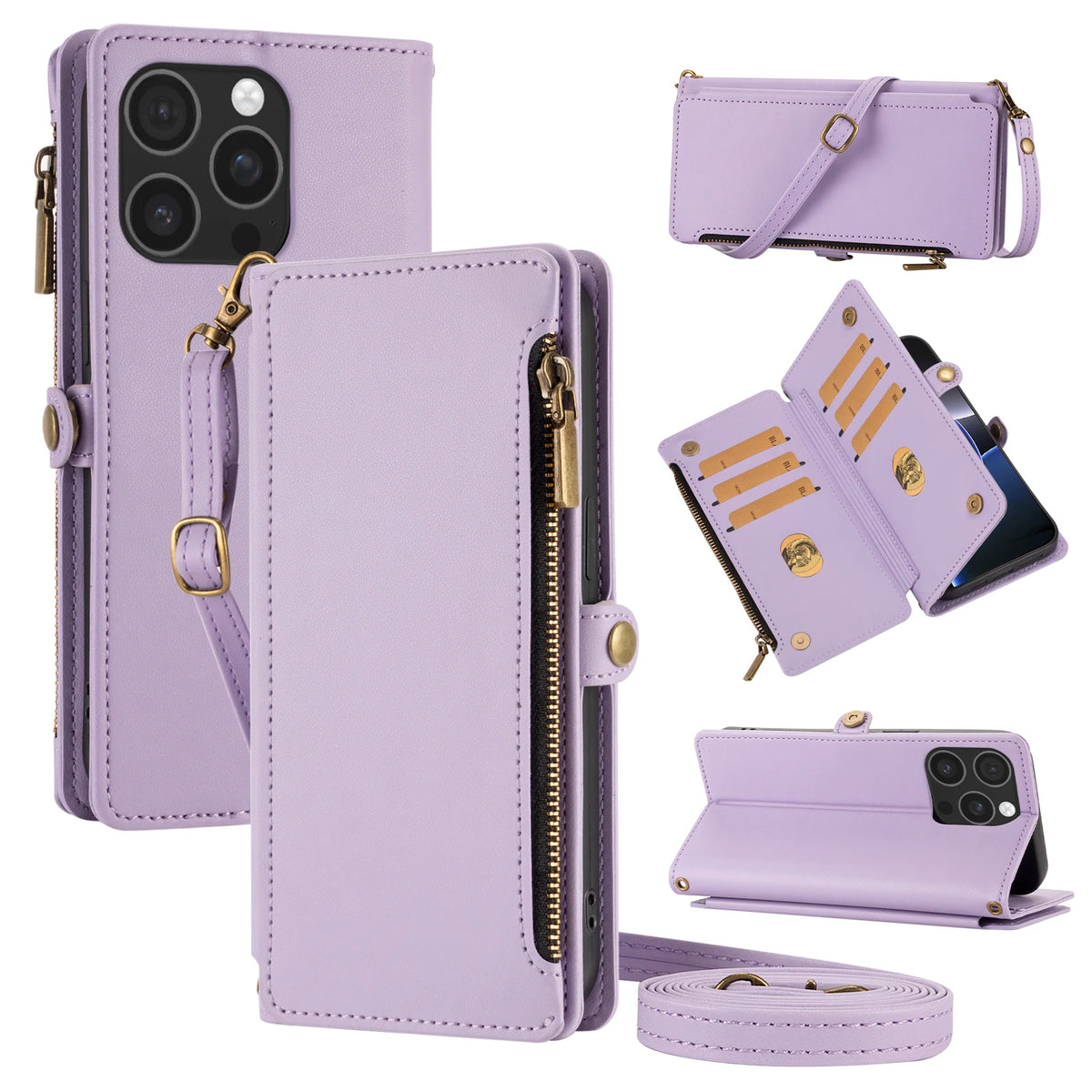 Crossbody Zipper Wallet Phone Case for iPhone 14 Pro Max, iPhone 14 Plus, iPhone 16, iPhone 16 Plus, iPhone 13 Pro Max, iPhone 15 Plus, iPhone 13 Pro, iPhone 14 Pro, iPhone 17 Pro Max, iPhone Air, iPhone 12 mini, iPhone 13 mini & More Models