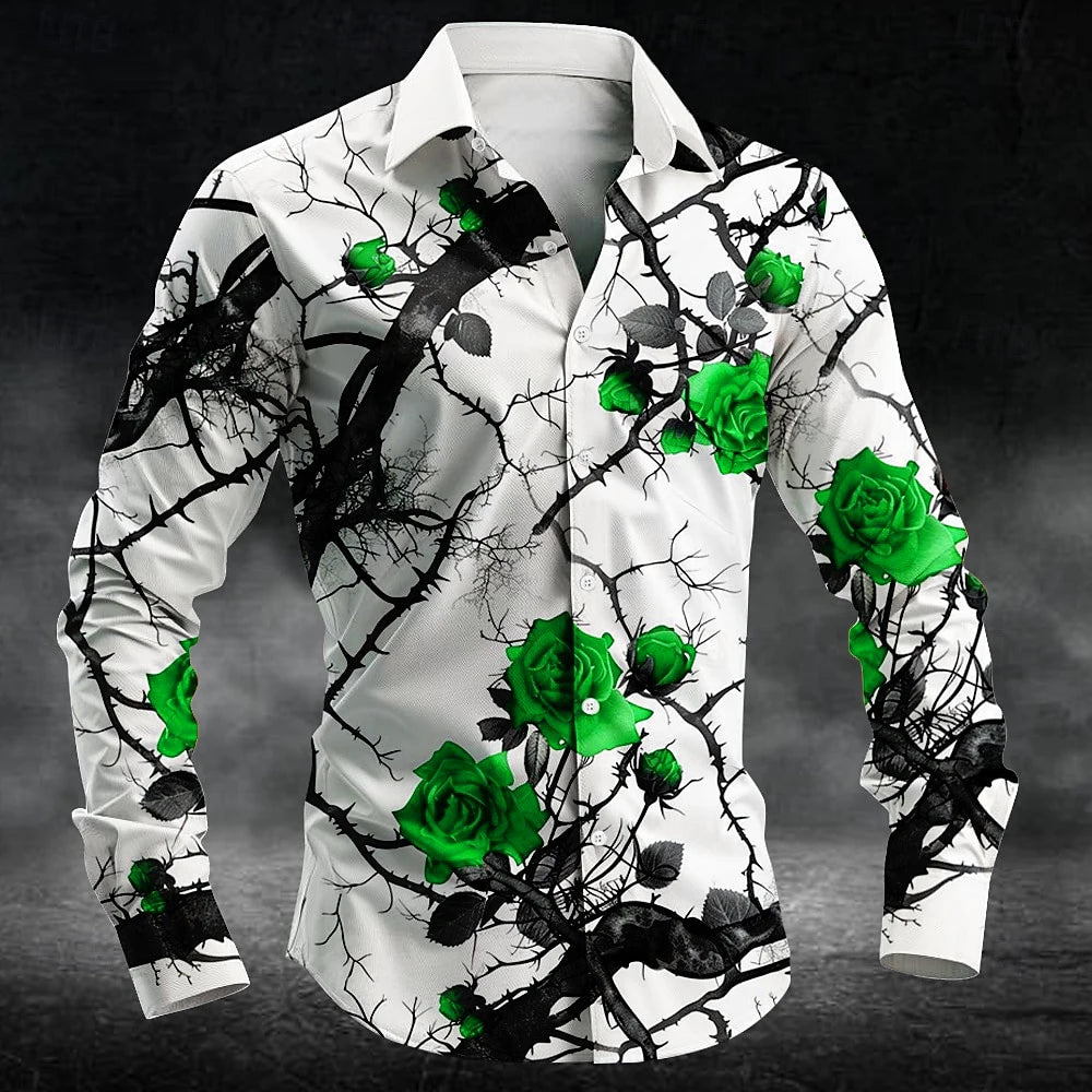 Men's Floral Print Long-Sleeve Casual T-Shirt