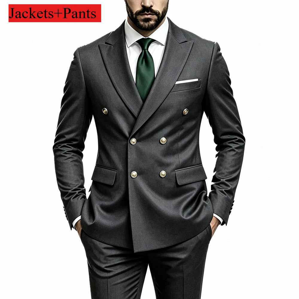Men's Peak-Lapel Suit with Gold-Tone Buttons