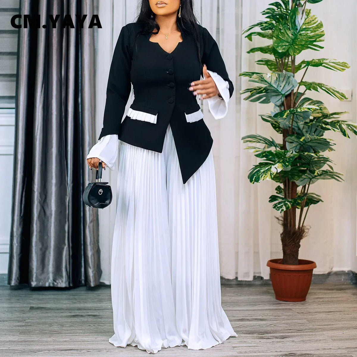 Women's Flared-Sleeve Blazer & Pleated Pants Set