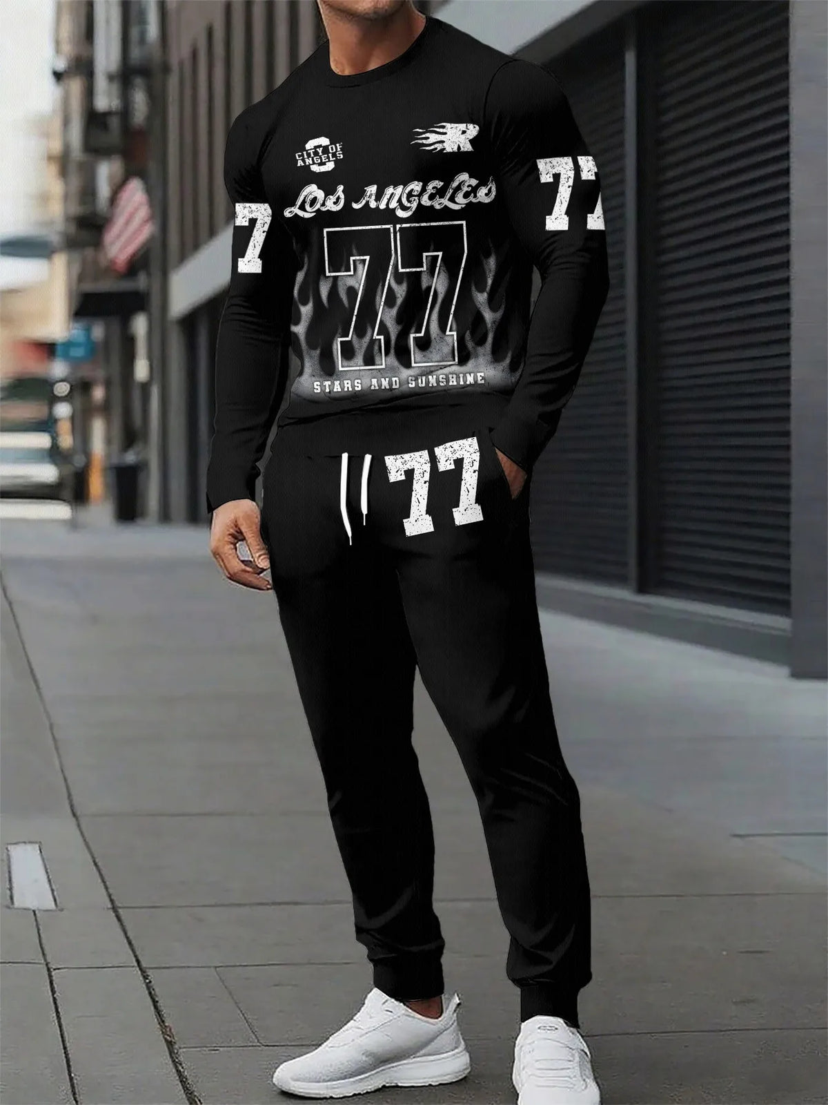 Men's Graphic Print Sweatshirt & Pants Set