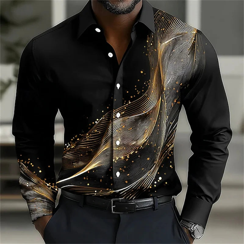 Men's Geometric Print Long-Sleeve Casual Shirt